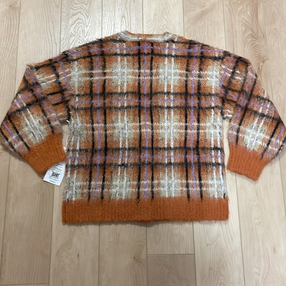 OBEY Lola Wool & Alpaca Blend Fuzzy Plaid Cadigan, Ginger Multi, sz M - Picture 4 of 14
